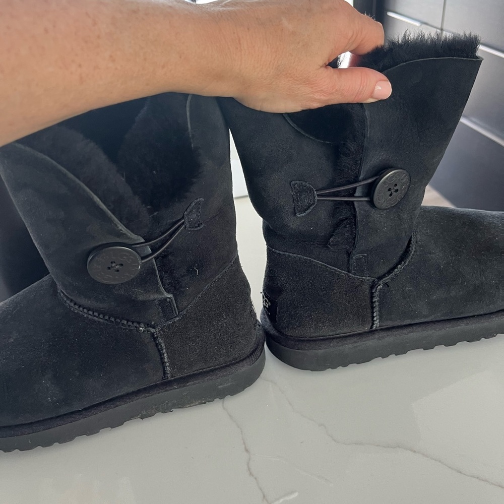 Black Ugg Booties With A Button On Side. Good Con… - image 3